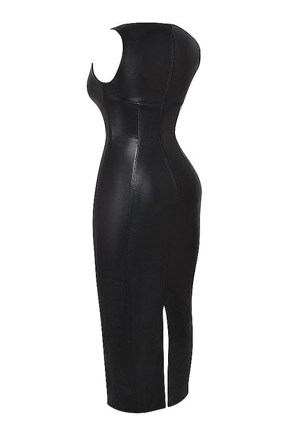 black vegan leather maxi dress