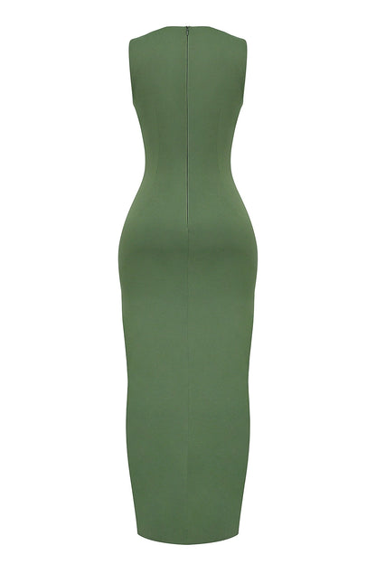 olive boat neck maxi dress