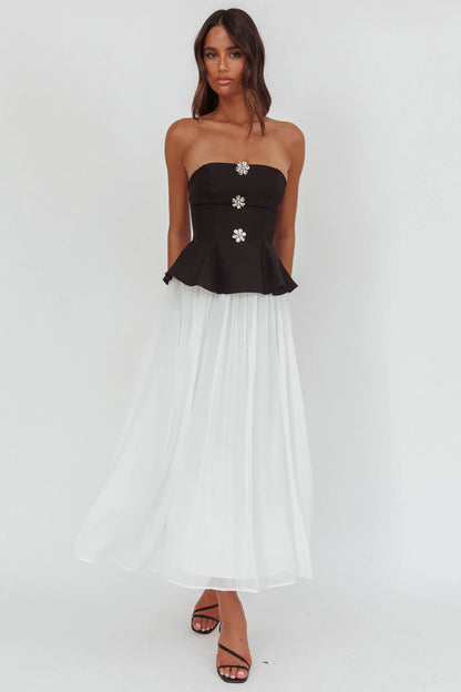 Rebel Peplum Bodice Midi Dress Black