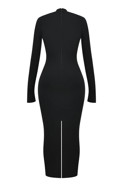 black turtleneck maxi dress