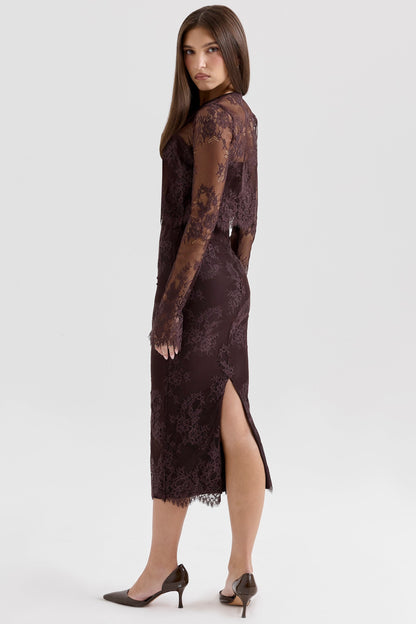 bitter chocolate lace corset midi dress & bolero