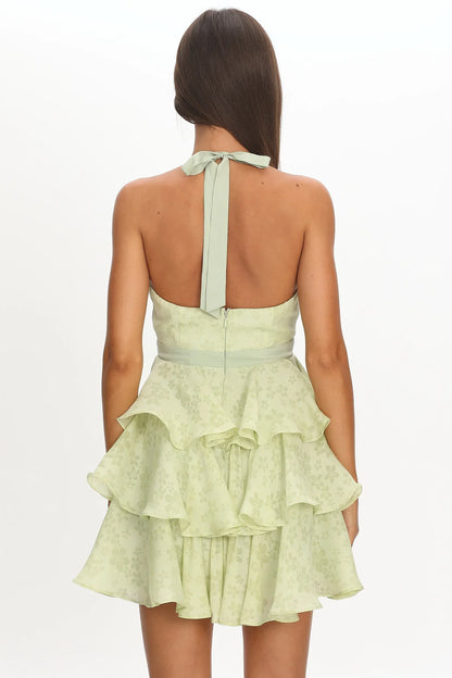 Ayala Halterneck Ruffle Mini Dress Floral Lime