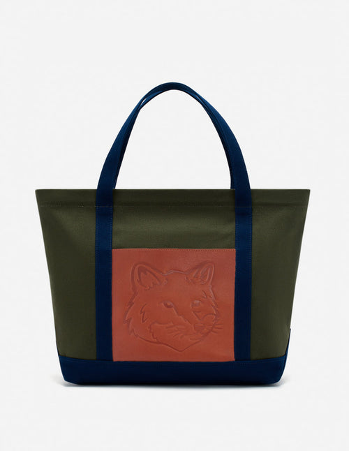 Fox Head Leather Pocket Classic Tote Bag Military Green/ink Blue