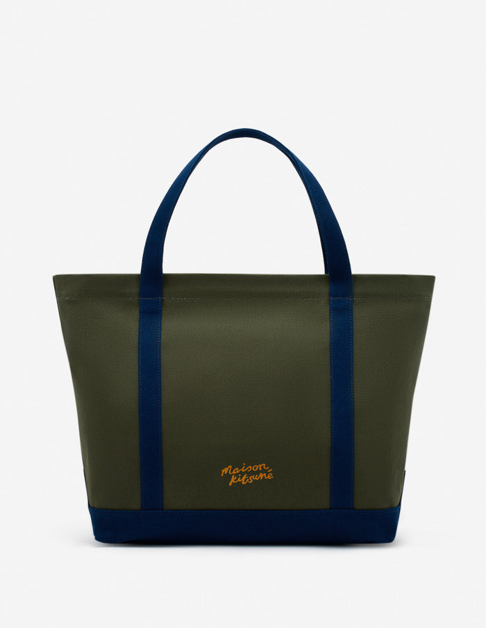 Fox Head Leather Pocket Classic Tote Bag Military Green/ink Blue