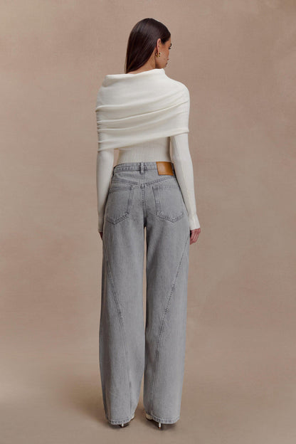 Georgette Mid Rise Paneled Denim Jeans - Grey