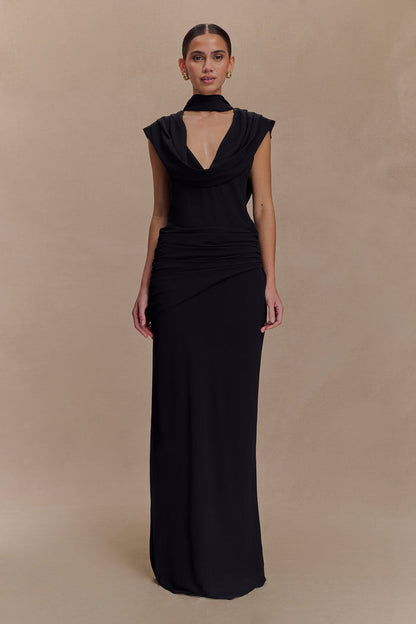 Giulia Chiffon Draped Maxi Dress - Black