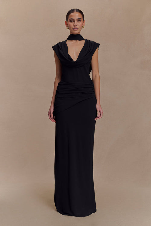 Giulia Chiffon Draped Maxi Dress - Black