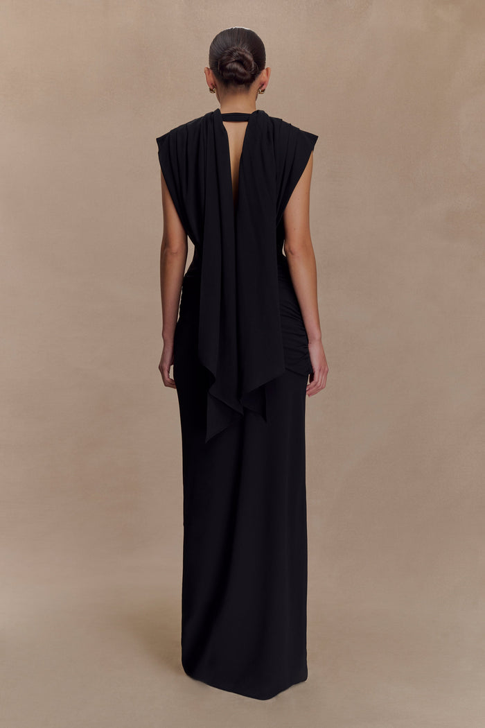 Giulia Chiffon Draped Maxi Dress - Black