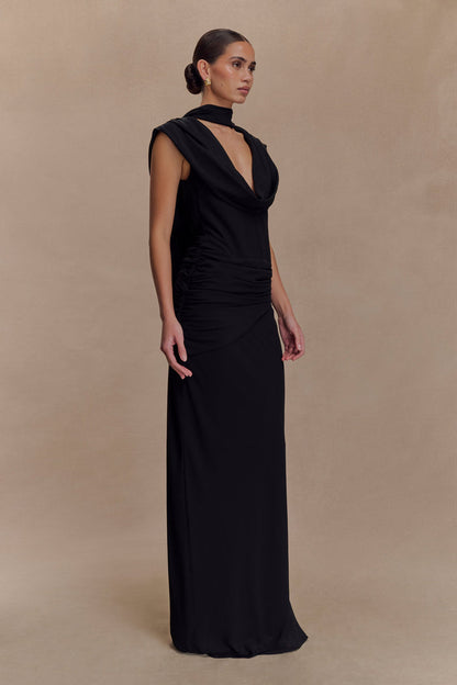 Giulia Chiffon Draped Maxi Dress - Black