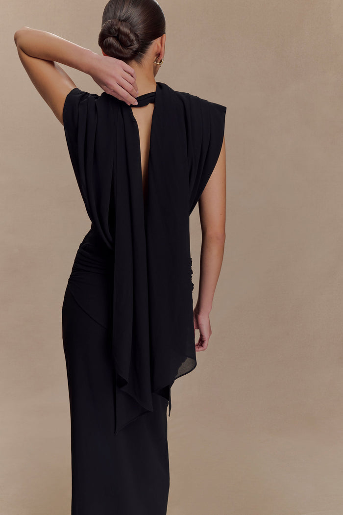 Giulia Chiffon Draped Maxi Dress - Black