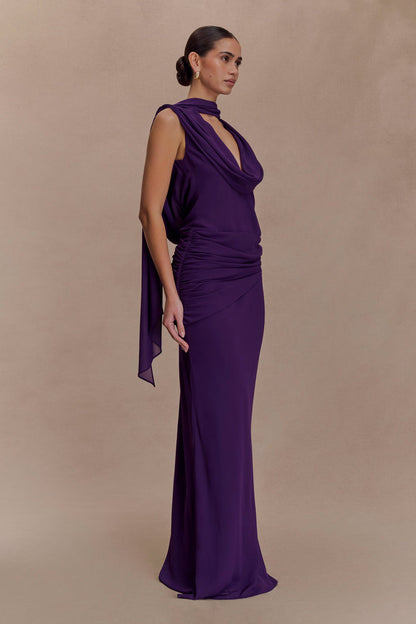 Giulia Chiffon Draped Maxi Dress - Purple