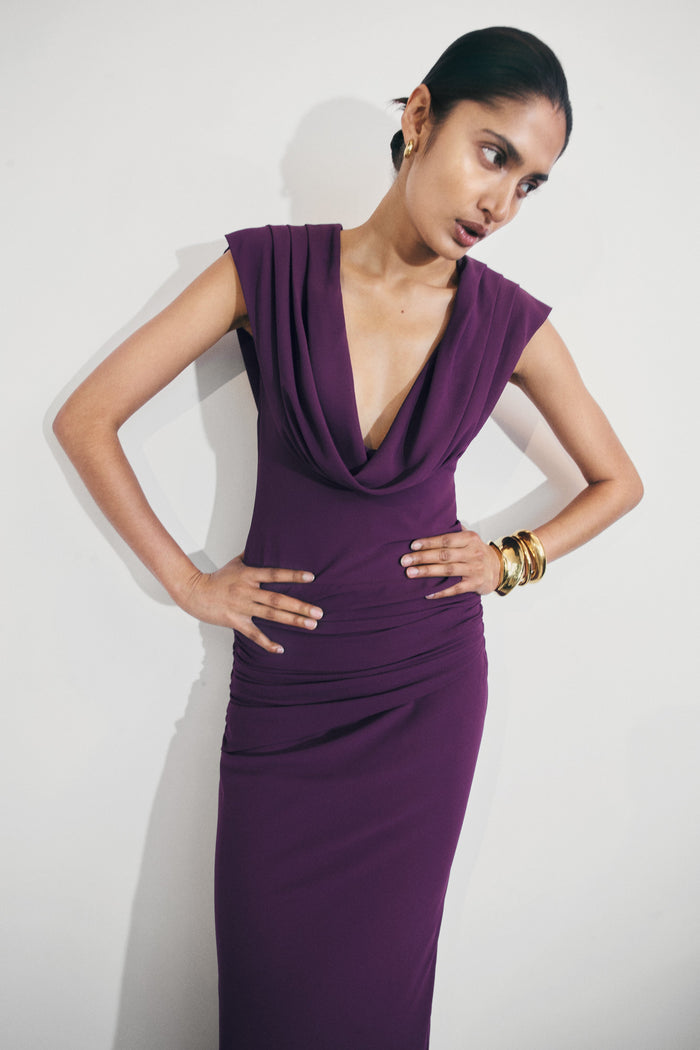 Giulia Chiffon Draped Maxi Dress - Purple