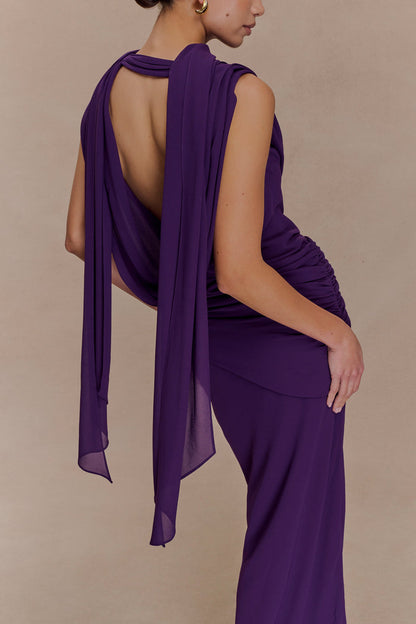 Giulia Chiffon Draped Maxi Dress - Purple