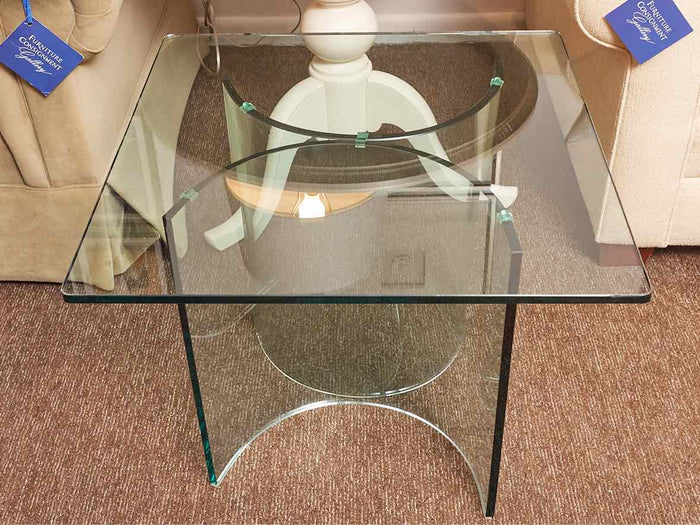Glass Square Side Table  with Semi Circle Base