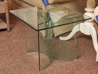 Glass Square Side Table  with Semi Circle Base