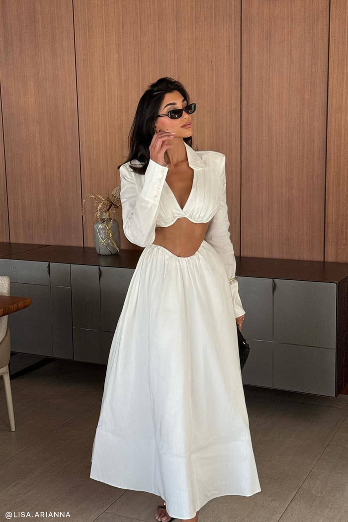 Greta Gathered Maxi Skirt - White
