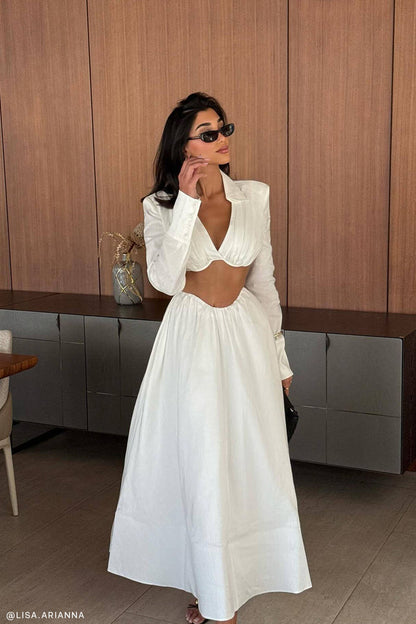 Greta Gathered Maxi Skirt - White