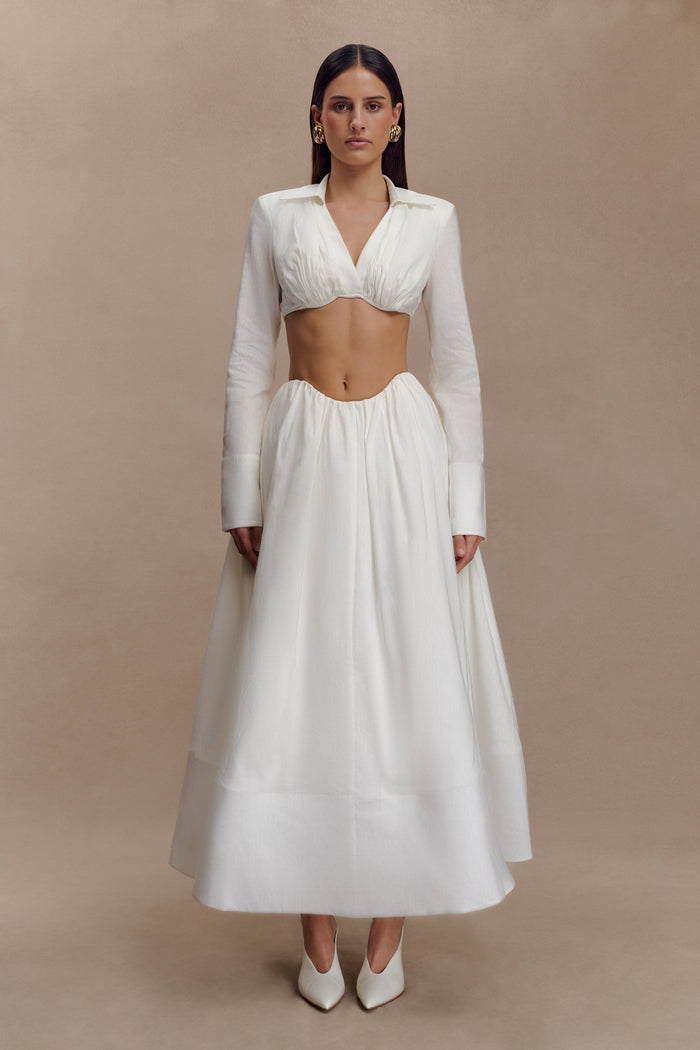 Greta Gathered Maxi Skirt - White