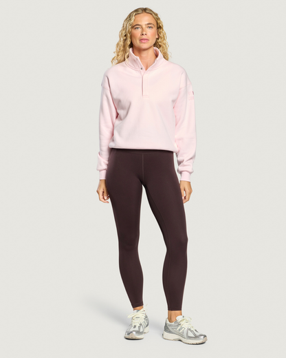 Gym+Coffee Daily Snap Collar Sierra Sweatshirt Ballet Pink worn by model Shop Gym+Coffee at Dotique