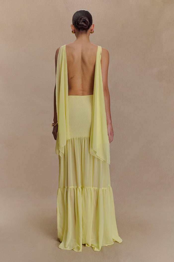 Haille Knit Chiffon Maxi Dress - Lemon