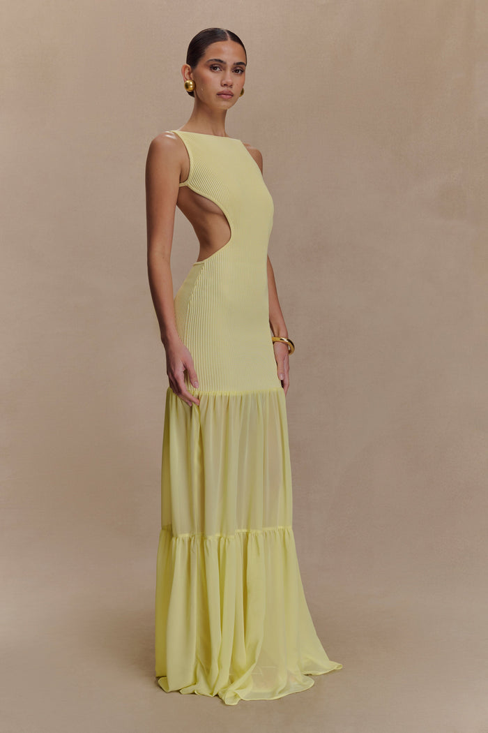 Haille Knit Chiffon Maxi Dress - Lemon
