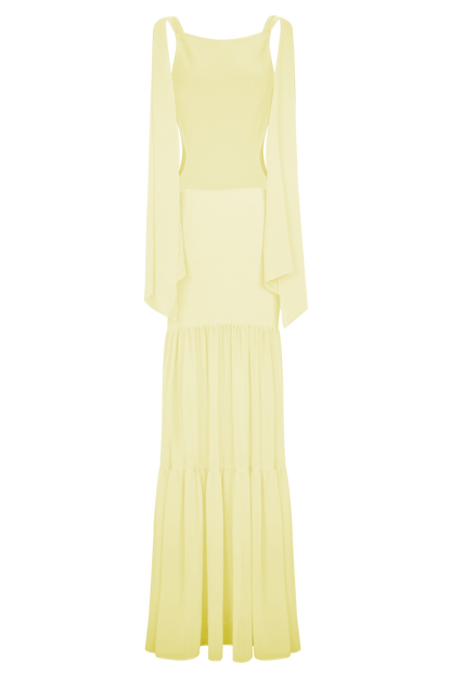 Haille Knit Chiffon Maxi Dress - Lemon