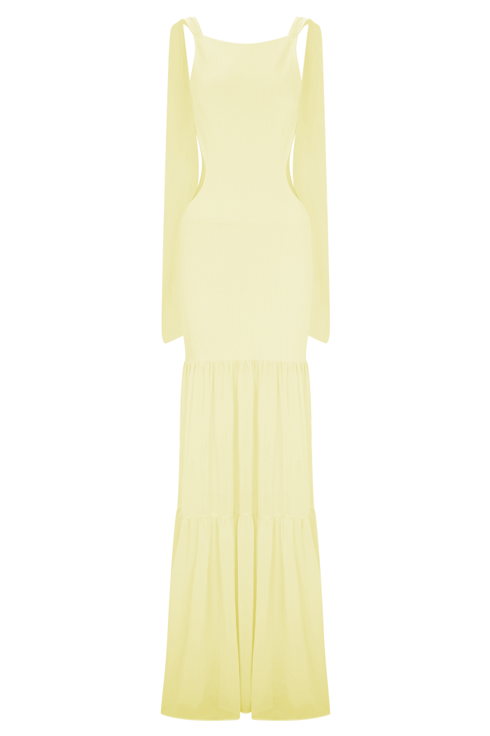 Haille Knit Chiffon Maxi Dress - Lemon