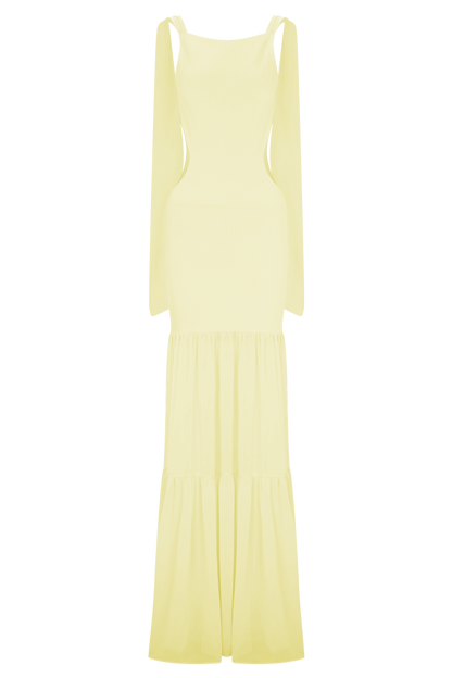 Haille Knit Chiffon Maxi Dress - Lemon