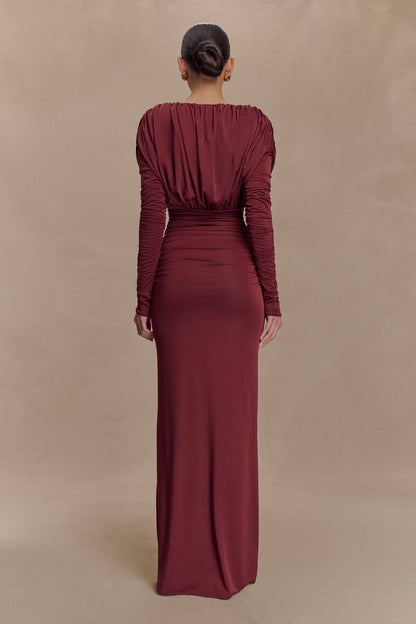 Hayden Long Sleeve Plunge Maxi Dress - Wine