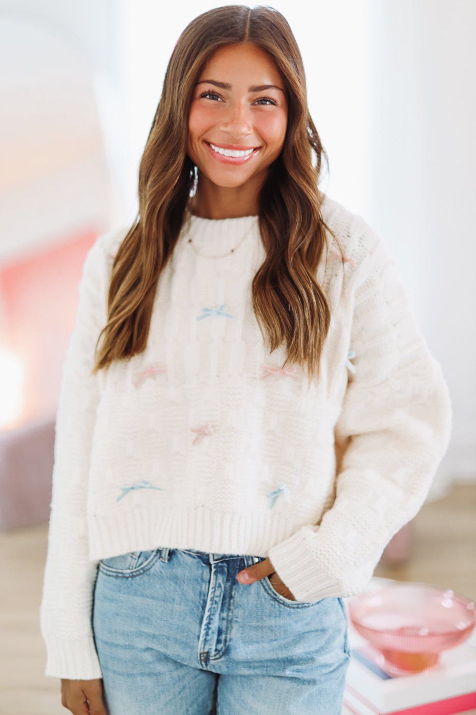 Love Affair Bow Sweater - Cream