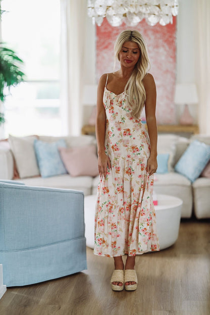 More Than Words Maxi Dress - Cream and Pink