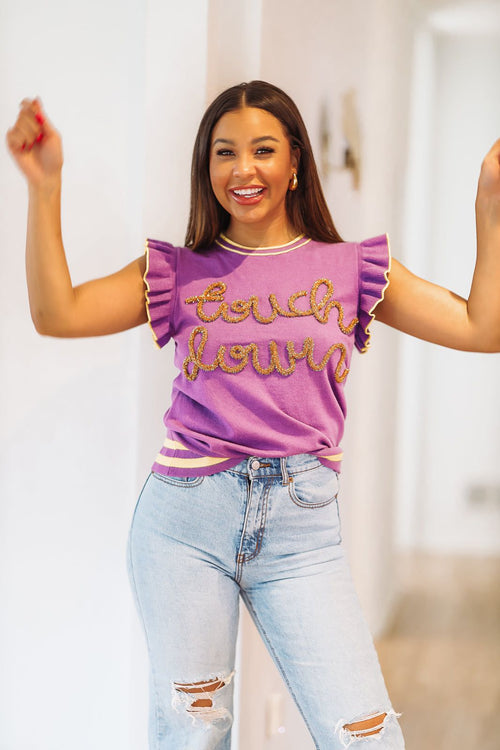 Touchdown Tinsel Sweater - Purple and Yellow Gold