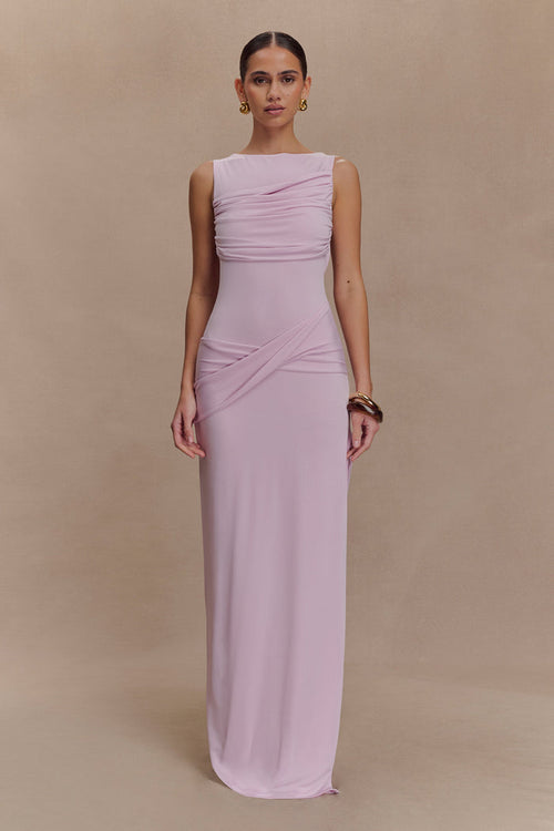 Henley Slinky Drape Maxi Dress - Baby Pink