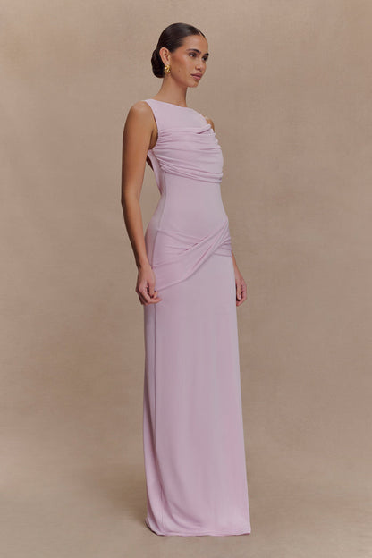 Henley Slinky Drape Maxi Dress - Baby Pink