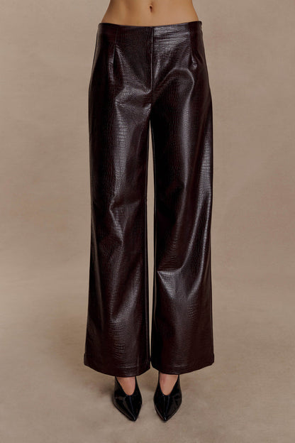 Henry Croc Faux Leather Straight Leg Pants - Dark Chocolate