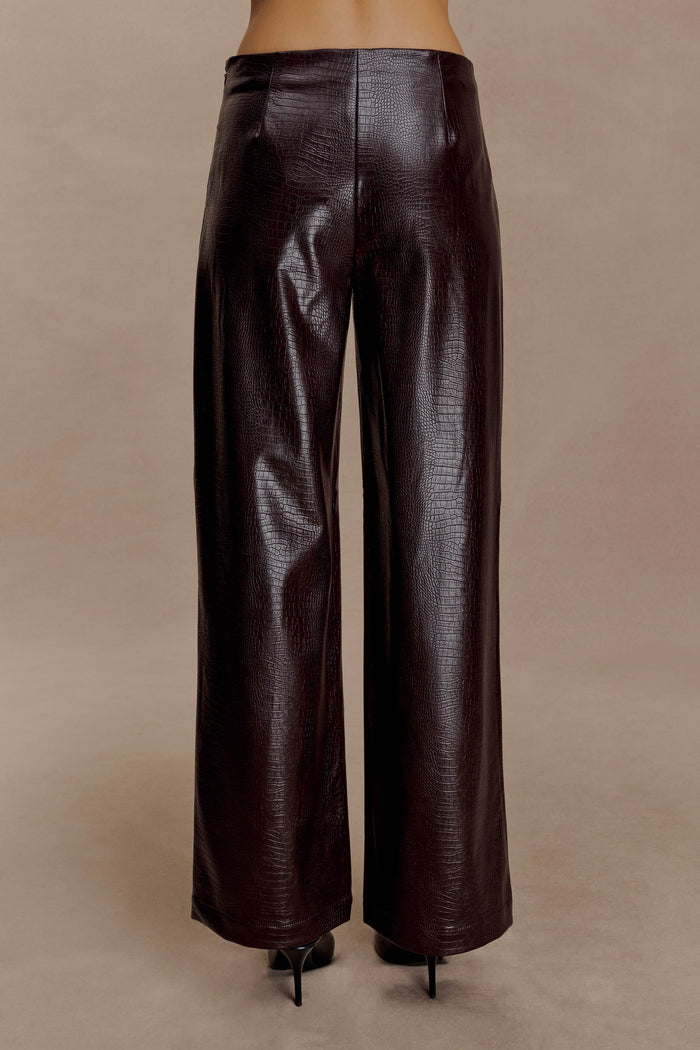 Henry Croc Faux Leather Straight Leg Pants - Dark Chocolate