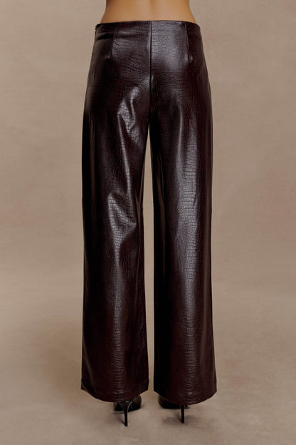 Henry Croc Faux Leather Straight Leg Pants - Dark Chocolate