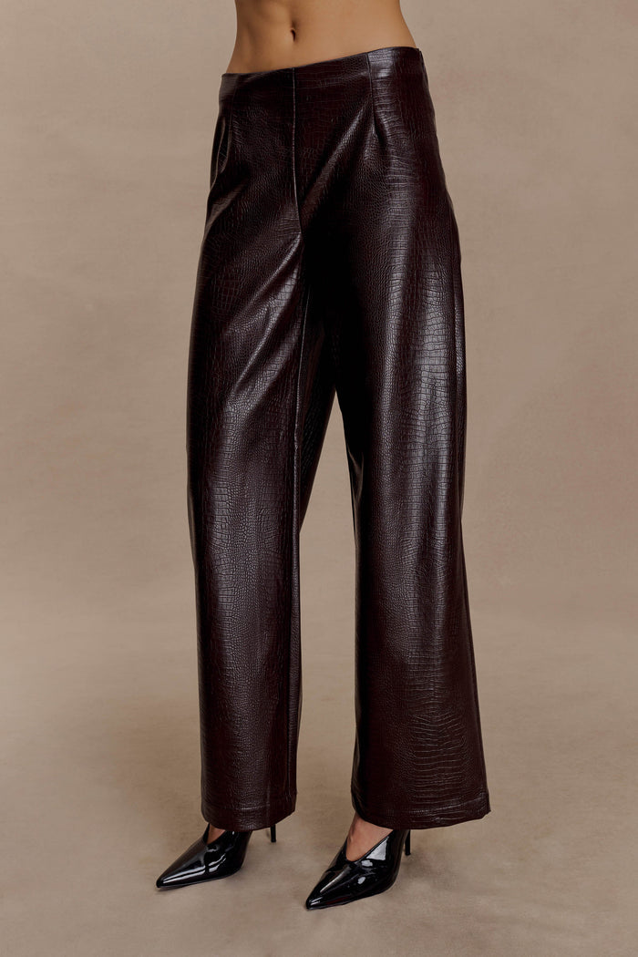 Henry Croc Faux Leather Straight Leg Pants - Dark Chocolate