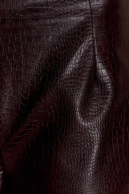 Henry Croc Faux Leather Straight Leg Pants - Dark Chocolate