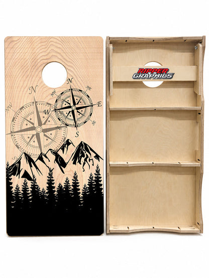 Hiking Camping Compass Cornhole Design