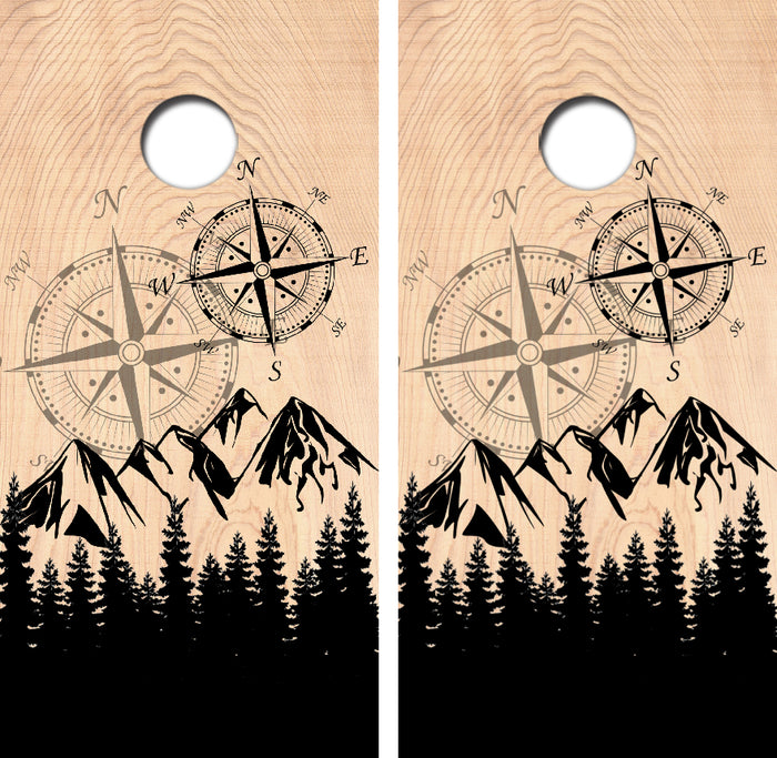 Hiking Camping Compass Cornhole Design