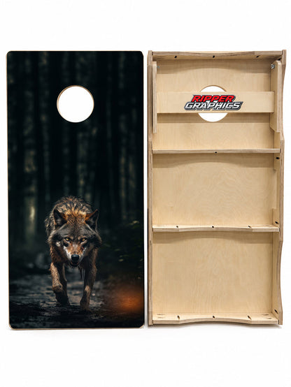 Hungry North American Wolf Cornhole Design