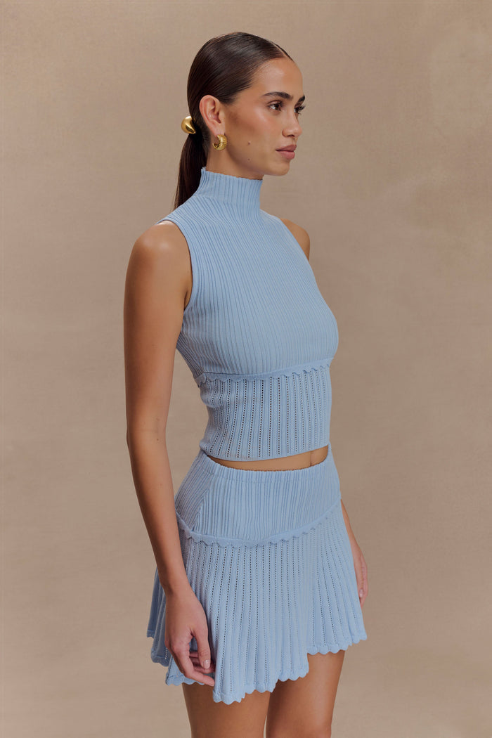 Indy Pointelle Knit Mini Skirt - Cornflower Blue