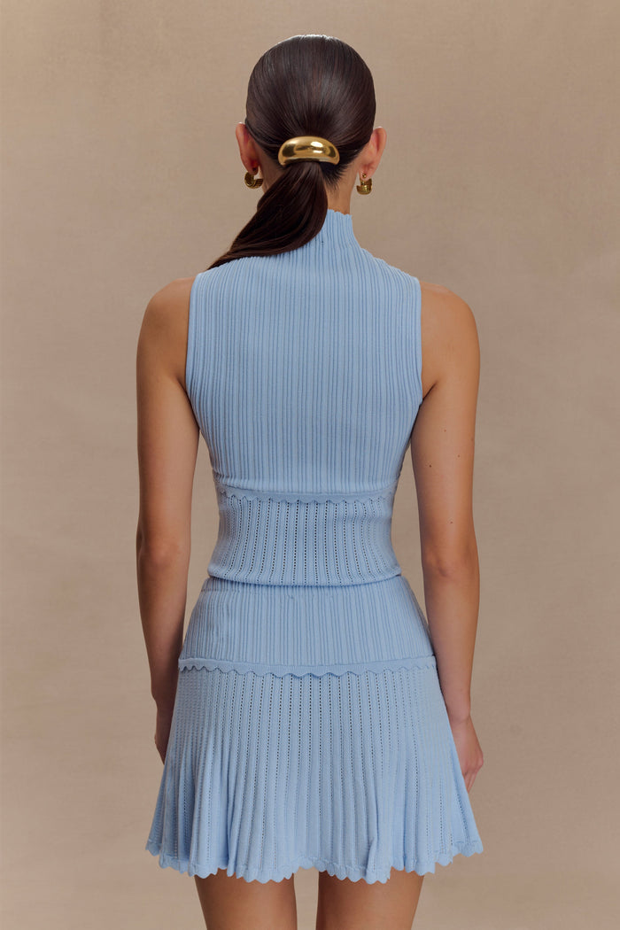 Indy Pointelle Knit Mini Skirt - Cornflower Blue