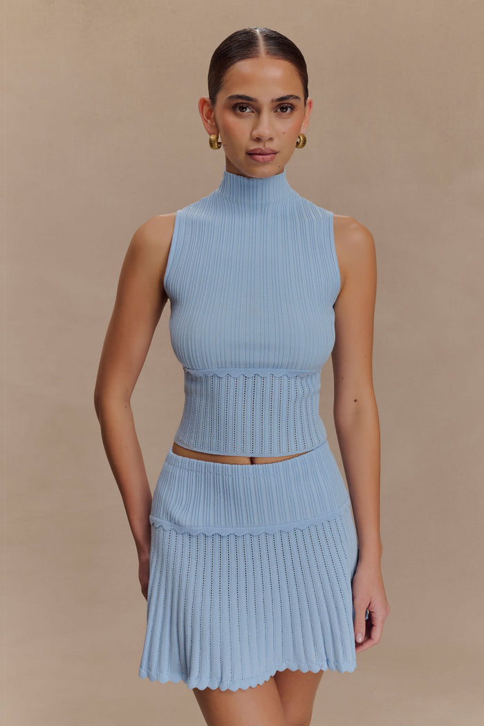 Indy Pointelle Knit Mini Skirt - Cornflower Blue