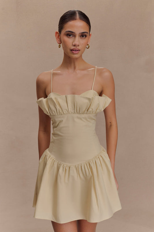 Janis Cotton Frill Mini Dress - Nude