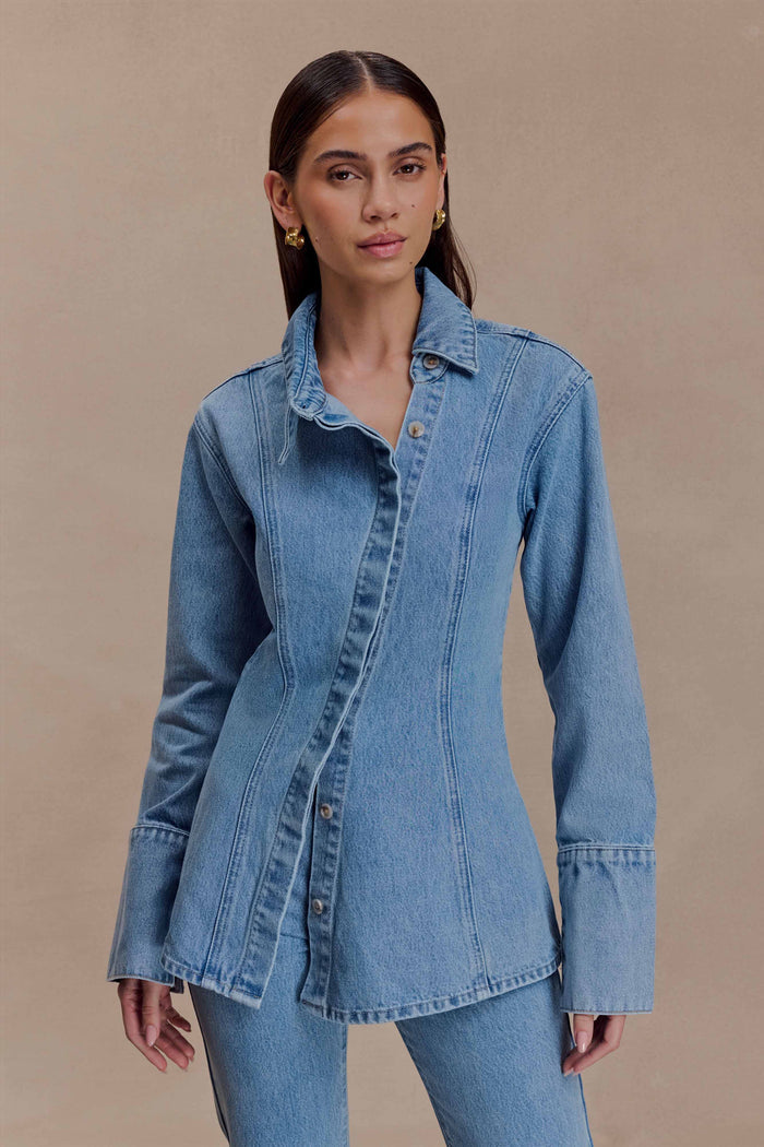 Jericho Asymmetrical Denim Shirt - Classic Blue