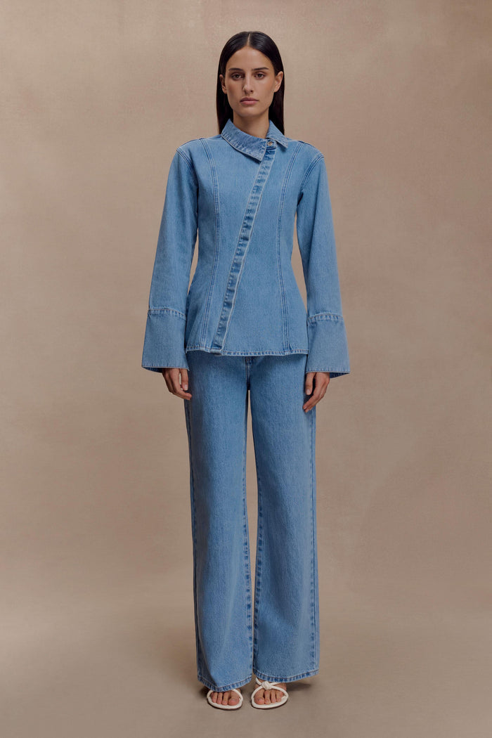 Jericho Asymmetrical Denim Shirt - Classic Blue