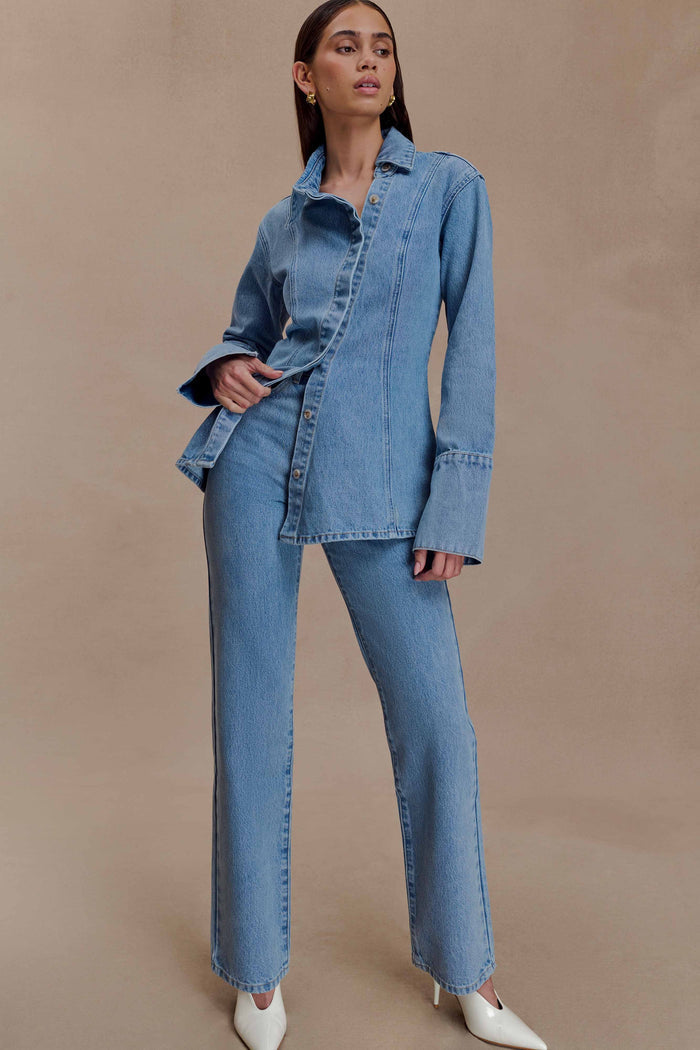 Jericho Asymmetrical Denim Shirt - Classic Blue