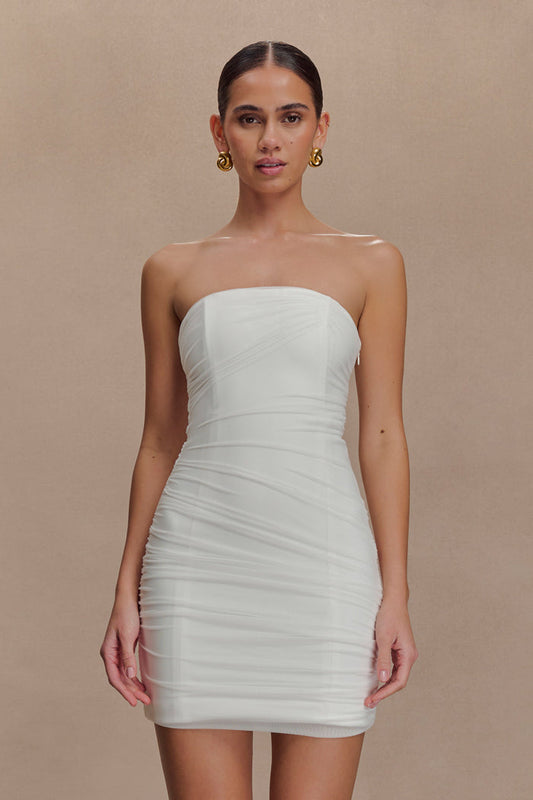 Jianna Strapless Mesh Mini Dress - White